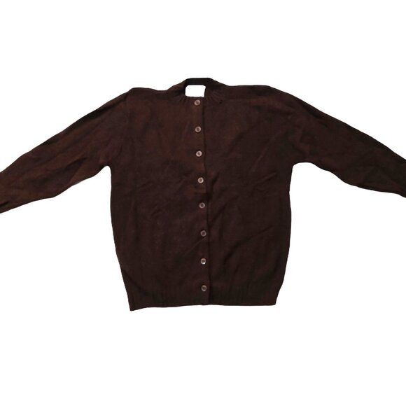 Billy Joe Pure Vintage 1940s-1950s Dark Brown 100% Virgin Wool Cardigan Sweater - Picture 3 of 10